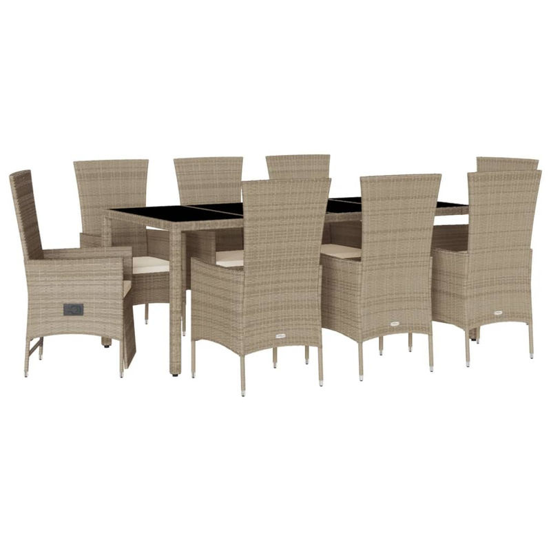 vidaXL 9-teilige Garten-Essgruppe aus Poly Rattan in Beige mit Kissen und Hartglastisch - Bild 3