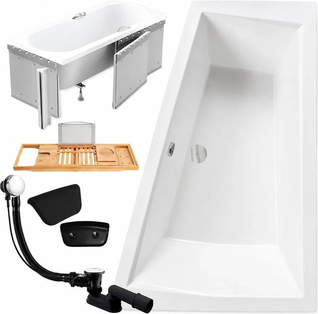 KOLMAN Eckbadewanne KODI Rechts mit Styroporverkleidung, Bambus-Badewannenablage und Kopfstütze, B/T: 180 x 125 cm - Bild 1