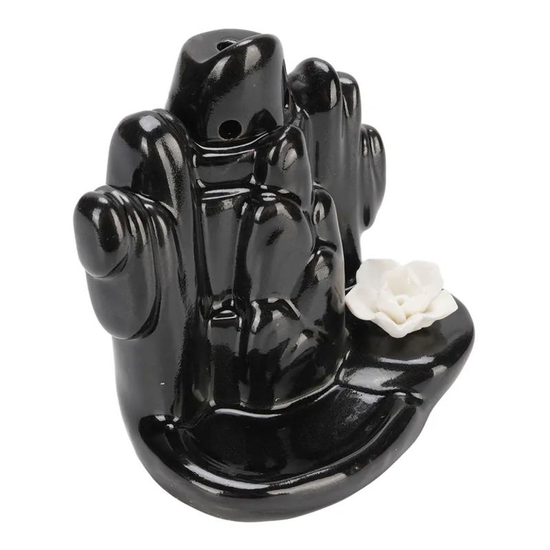 CosyHome Wasserfall Rückfluss Räuchergefäß aus Keramik in Schwarz als Berg-Ornament für Aromatherapie - Bild 5