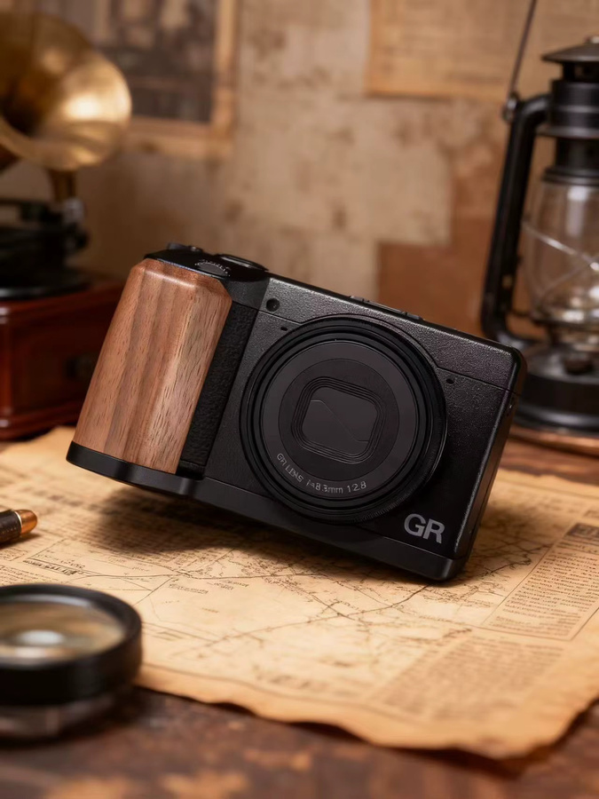 Handgefertigter Kamera-Handgriff aus Holz mit L-Platte und Schnellwechselhalter für Ricoh GR4 und Ricoh GR4 HDF in Braun von ANDWOOD - Bild 3