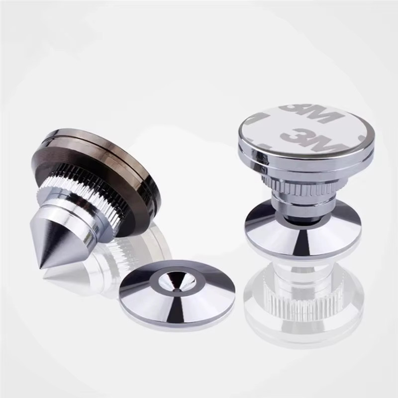 Stoßfeste Lautsprecherständer Spikes und Fußpolster zur Isolation für Audio-Verstärker und Plattenspieler in Gold oder Silber, Durchmesser: 26 mm, Höhe: 28 mm - Bild 1