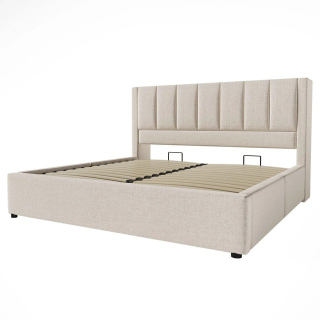 okwish Polsterbett Beige mit USB-Ladeport und Ablagefach für Kinderzimmer oder Erwachsene, B/T/H: 180 x 200 x 115 cm - Bild 1