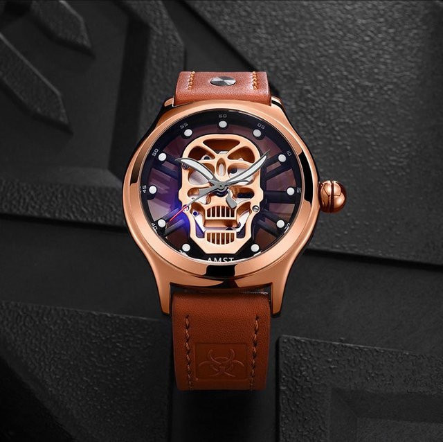 Ams Digitaluhr, Quarz, Totenkopf-Motiv, Schwarz, Herren - Bild 1