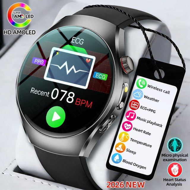 LIGE Smartwatch, 1,43 Zoll, Schwarz, Silikon, Herren - Bild 1