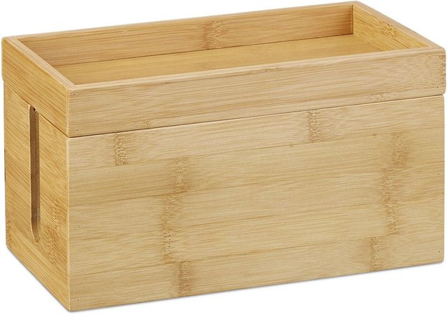 Relaxdays Kabelbox aus Bambus in Natur mit Deckel, B/T/H: 25,5 x 14 x 14 cm - Bild 1