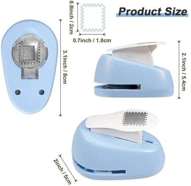 Oudun Quadratlochstanze Blau – Manuelle und ergonomische Bastelstanze für Briefmarken, Karton und Scrapbook aus Edelstahl und Kunststoff - Bild 1