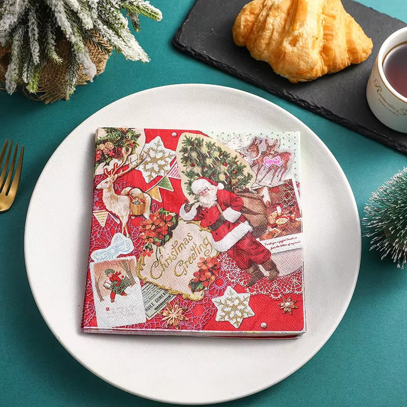 GUANYAO Weihnachts Servietten mit Weihnachtsmotiv, 20 Stück, Rot, 33 x 33 cm - Bild 2
