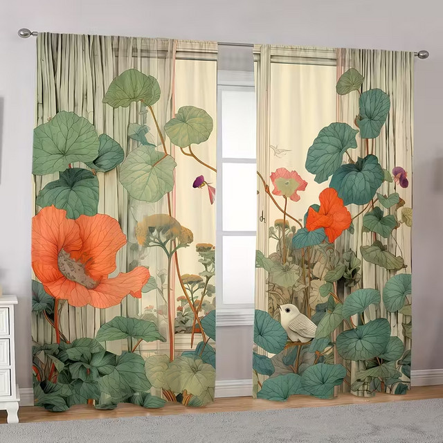 VIKAMA 2-teiliges Kunst-Blumenvorhang-Set im Art Nouveau Design, halbtransparent, Mehrfarbig, Breite: 53 cm, Höhe: 116 cm - Bild 1