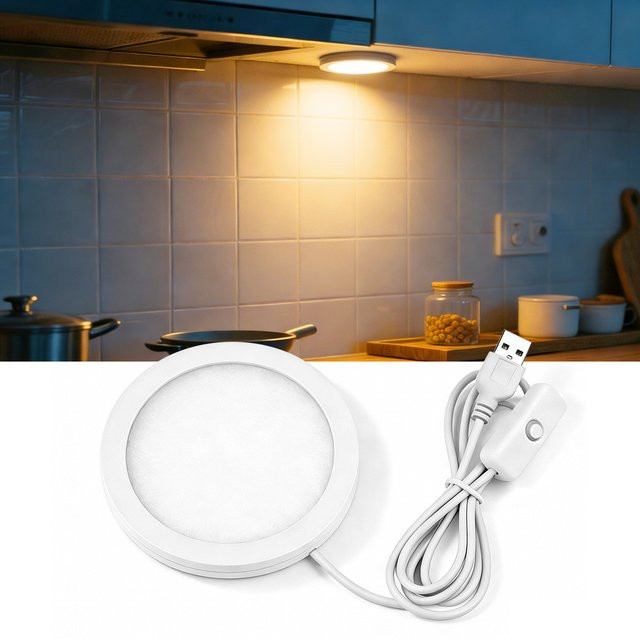 Lcamaw Runde LED-Nachtleuchte in Weiß mit Tastenschalter und USB-Betrieb - Bild 1