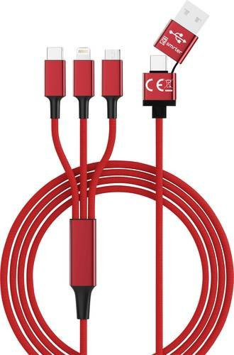 Smrter Multiladekabel mit USB-A, USB-C, Lightning und Micro-USB Stecker, Rot, Länge: 1,20 m - Bild 1