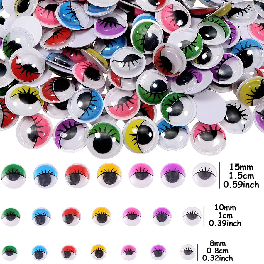 Bunte Klebe-Wackelaugen aus Kunststoff für DIY-Bastelprojekte, Puppenherstellung und Scrapbooking, 100 Stück, Durchmesser: 0,8 cm bis 1,5 cm - Bild 2