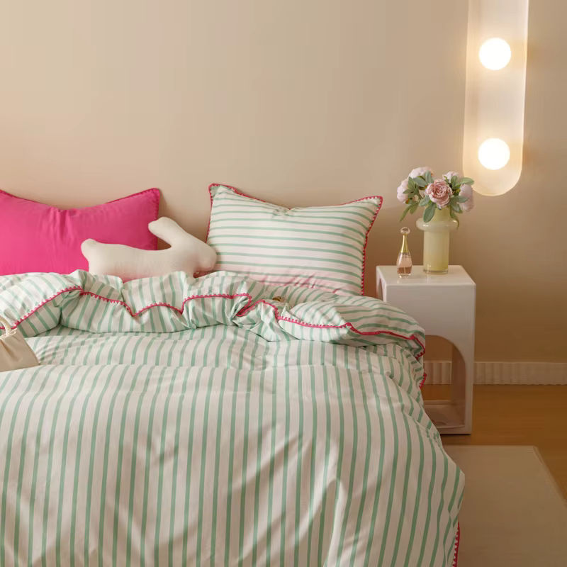 Tröster Bettwäsche-Set INS Mädchen gestreift aus weicher gewaschener Baumwolle, Farbe: Pink, B/H: 150 x 200 cm, 4-teilig - Bild 4
