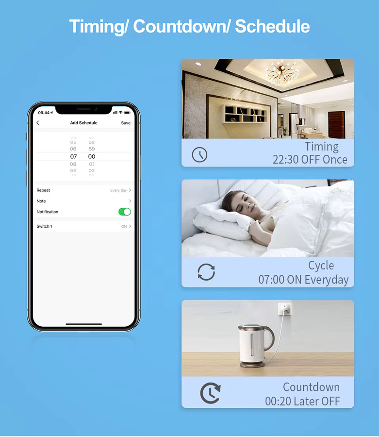 Tuya 2er-Pack WiFi Mini Smart Switch in Weiß für Alexa und Google Assistant zur Wandmontage - Bild 3