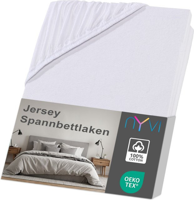 NYVI DreamScience Jersey Spannbettlaken in Weiß, bügelfrei und weich mit Rundumgummizug für Matratzen bis 22 cm Höhe, Größe: 140 x 200 cm oder 160 x 200 cm - Bild 1
