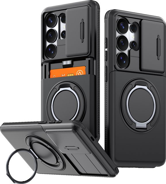 Magnetische Schutzhülle für Samsung Galaxy S26 S25 S24 S23 Ultra Plus A55 A35 mit verstecktem Kartenfach und Fenster in Schwarz - Bild 1