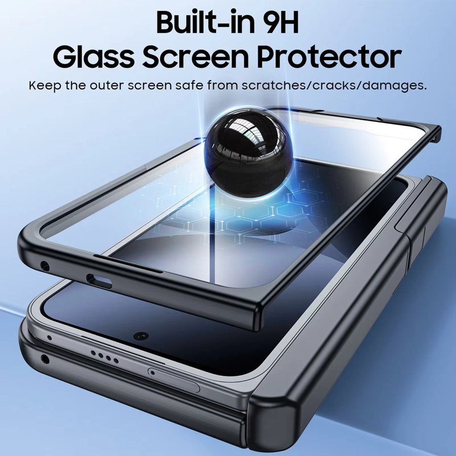 Magnetische Hülle für Google Pixel 10 Pro Fold mit integriertem 9H-Glasschutz, Scharnierschutz und verstecktem Ständer in Schwarz - Bild 4