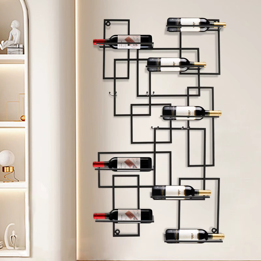 Bymaocar Weinregal aus Metall in Schwarz Matt, Wandmontage mit geometrischem Design für Wohnzimmer und Esszimmer - Bild 2