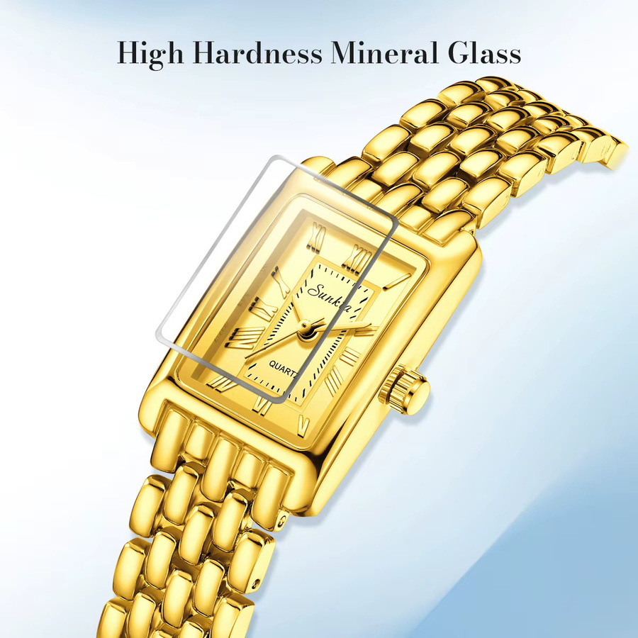 SUNKTA Armbanduhr Quarz, Edelstahl, Gold, Rechteckig, Damen - Bild 3