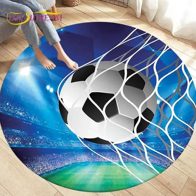 Runder 3D Cartoon Fußball Teppich von Karpetti in Blau, rutschfest und waschbar, Durchmesser: 100 cm - Bild 1