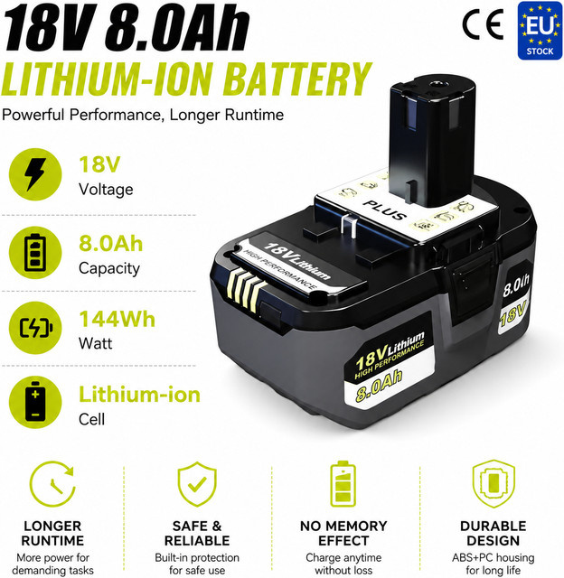 Ryobi ONE+ 18V Akku 8,0Ah Kabelloser Werkzeugakku P103 - Bild 1