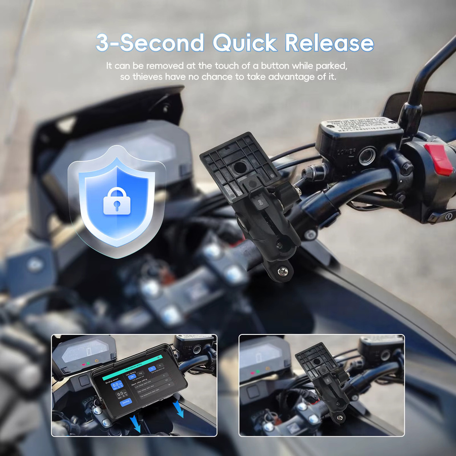 Podofo 5-Zoll Motorrad-Monitor mit kabellosem CarPlay und Android Auto, IP68 wasserdicht, GPS und Bluetooth, Farbe: Schwarz - Bild 7