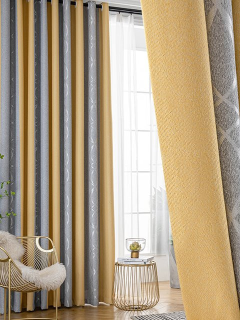 CENTURyMiG Jacquard-Vorhang mit Streifenmuster in Gelb, moderner Stoff für Kinderzimmer, Wohnzimmer oder Schlafzimmer, mit Ösen - Bild 1