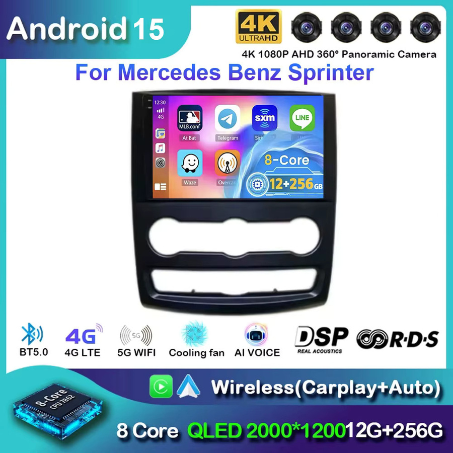 TIEYEZ Android 16 Autoradio mit 10 Zoll Display für VW Crafter und Mercedes Benz Sprinter, Multimedia-Videoplayer mit GPS, WiFi, 4G, CarPlay und DSP, Farbe: Schwarz - Bild 3