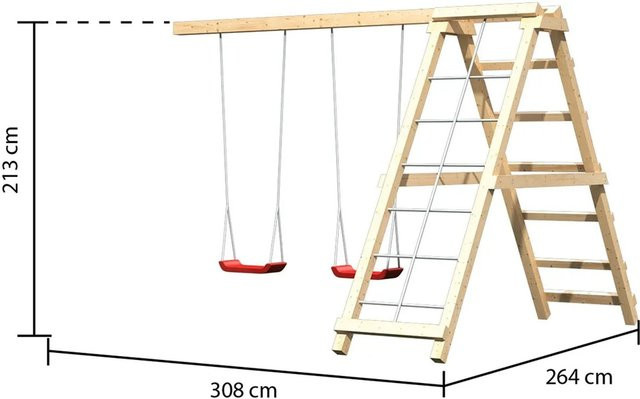 Karibu Schaukelanbau mit Klettergerüst aus Fichtenholz in Beige, B/T/H: 308 x 264 x 213 cm - Bild 1