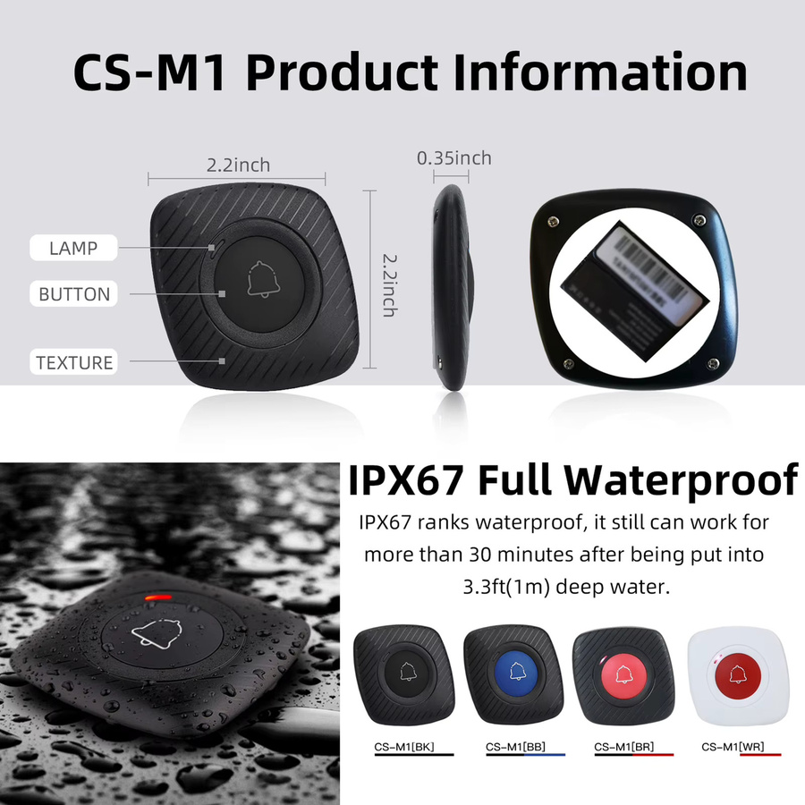 Byhubyeng Wireless Calling System: Wasserdichter Funk-Pager mit Display und Rufknopf für Restaurants, Cafés und Bars - Bild 1