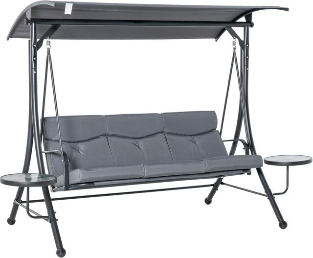 Outsunny 3-Sitzer Hollywoodschaukel mit Sonnendach und Auflagen, Grau/Schwarz, B/T/H: 125 x 300 x 172 cm - Bild 1