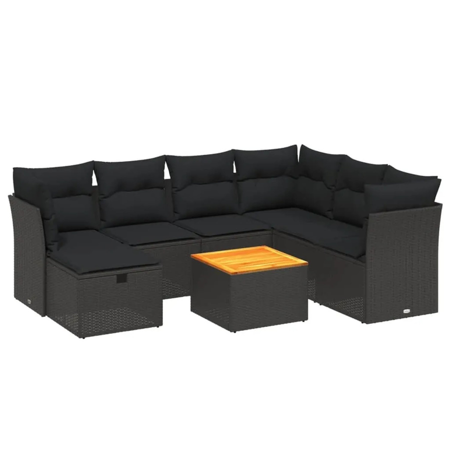 vidaXL 8-tlg Garten-Sofagarnitur in L-Form aus schwarzem PE-Rattan mit Kissen und pulverbeschichtetem Stahlgestell - Bild 2