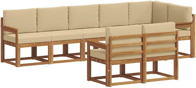 vidaXL Outdoor-Sofagarnitur L-Form aus Akazienholz mit Kissen in Beige und Natur - Bild 1