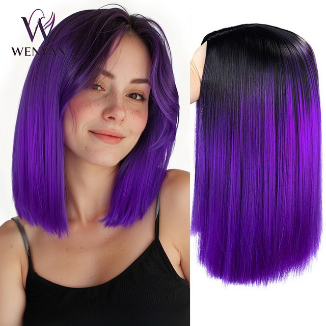 WENYAN Perücke, Bob-Perücke, Ombre Lila, Synthetisch, 14 Zoll - Bild 1