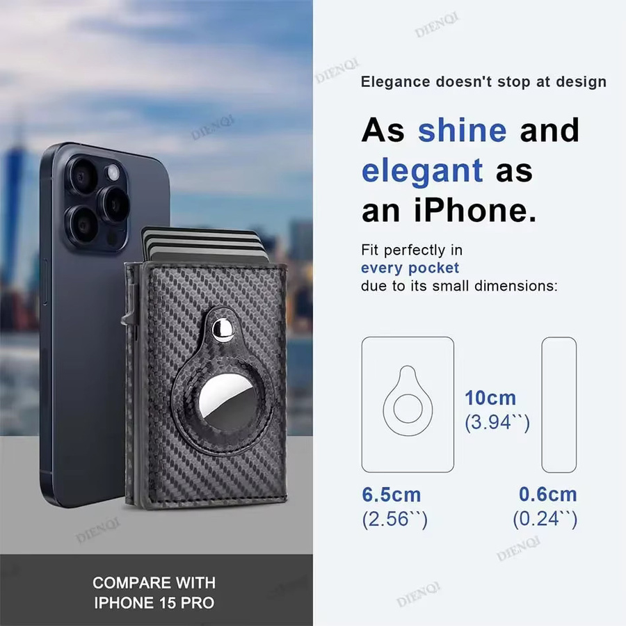 Minimalistische Geldbörse aus Kohlefaser mit automatischem Pop-Up-Kreditkartenhalter und AirTag-Halterung in Schwarz oder Braun - Bild 2