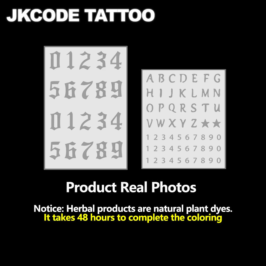 JKCODE TATTOO Temporäre Tattoos, Unisex, arabische Ziffern und englische Buchstaben - Bild 3