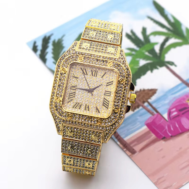 TVK Armbanduhr, Gold, Edelstahl, Quarz, Eckig, Zirkonia, Kristall, Herren - Bild 2
