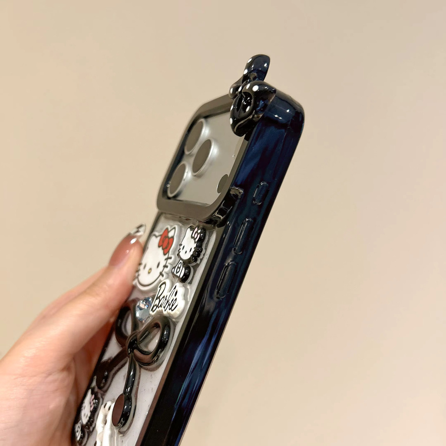 Sanrio Hello Kitty Handyhülle mit Cartoon-Glitzerpulver und Schleife für iPhone 17 16 15 14 Pro Max 13 in Schwarz - Bild 5