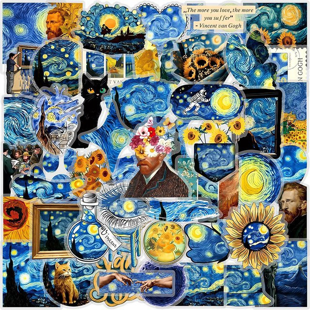 Rspctou Van Gogh Ölgemälde Aufkleber Set mit ästhetischen Kunstwerken wie Sternenhimmel in Multicolor für Laptop, Notizbuch und Koffer - Bild 1