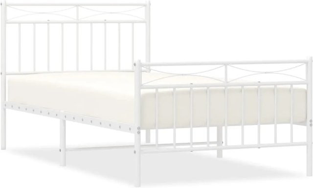 vidaXL Bettgestell aus Metall mit Kopf- und Fußteil in Weiß, klassisches Design, B/T: 100 x 190 cm - Bild 1