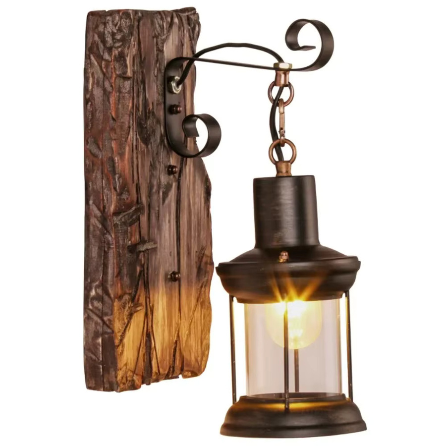 JOYINLED Vintage Wandleuchte im Industrie-Design aus Holz und Glas in Schwarz mit transparentem Glas für Garten, Restaurant und Schlafzimmer - Bild 3