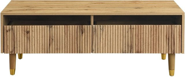 okwish Couchtisch modern mit 2 Schubladen und farbwechselndem LED-Lichtstreifen in Braun, B: 110 cm, T: 50 cm, H: 40 cm - Bild 1