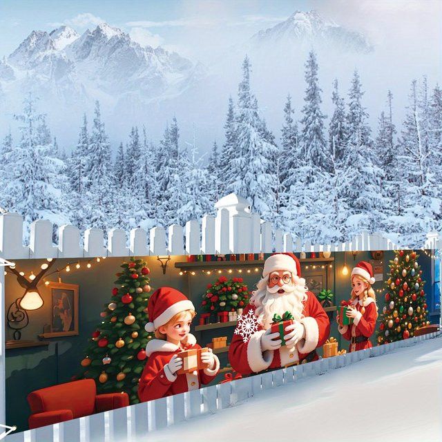VIKAMA Weihnachtsmann Banner für Heiligabend und Weihnachten als festliche Outdoor-Terrassendekoration mit Metallringen, Breite: 180 cm, Höhe: 35 cm - Bild 1