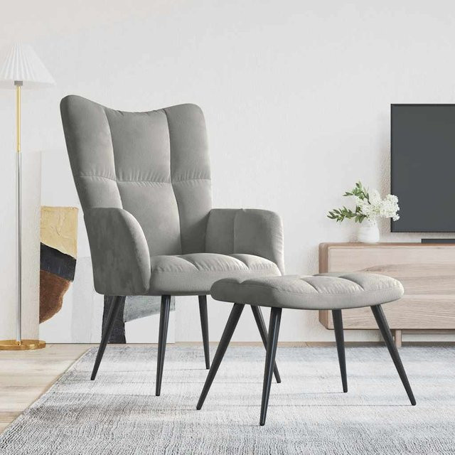 vidaXL Relaxsessel mit Hocker in Hellgrau, Samtbezug, Modernes Design mit Metallgestell - Bild 3