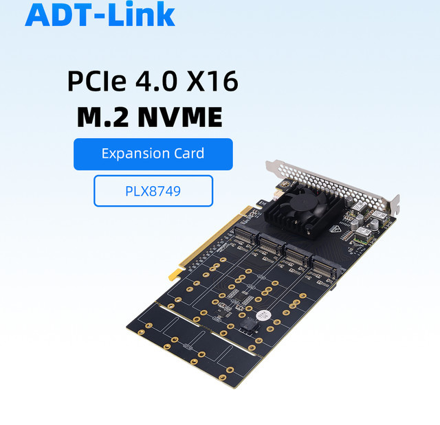 ADT-Link 8-Bay M.2 NVMe Erweiterungskarte mit PLX8749, PCIe Schnittstelle für SSD, Schwarz - Bild 1