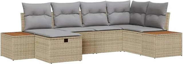 vidaXL Garten-Sofa-Set aus Poly-Rattan in Beige, 6-teiliges L-Shape Lounge-Set mit Ottomane und Kissen für Terrasse und Garten - Bild 1