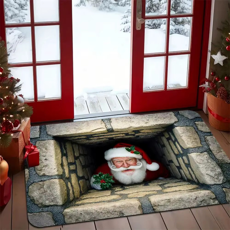 VIKAMA 3D-Weihnachtsmann-Haus Bodenmatte für Innen und Außen, wetterfeste Willkommensmatte in Mehrfarbig, B/T: 80 x 50 cm - Bild 2