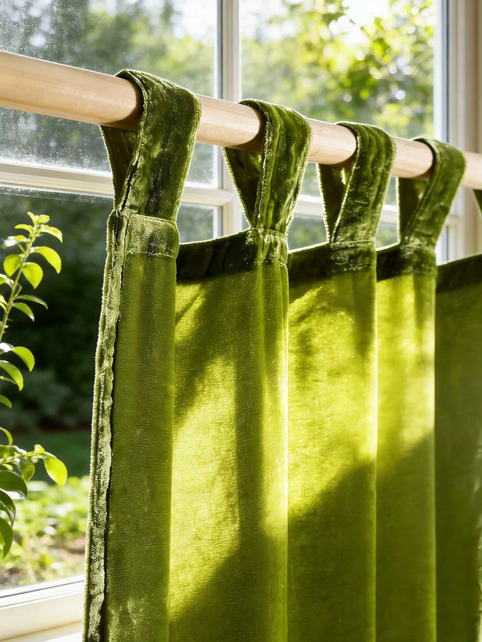 EASHION Samt-Deckenvorhänge im Landhausstil, Hellgrün, Blickdicht, Breite: 60 cm, Höhe: 130 cm - Bild 3