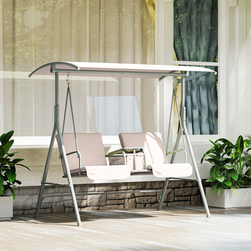 Aosom Outsunny Hollywoodschaukel 2-Sitzer mit Sonnendach und Becherhalter, Beige, B/T/H: 175 x 112 x 165 cm - Bild 2