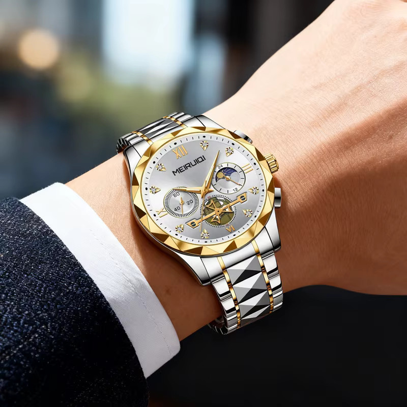 MEIRUIQI Armbanduhr, Bicolor, Gold, Weiß, Quarz, Herren - Bild 6