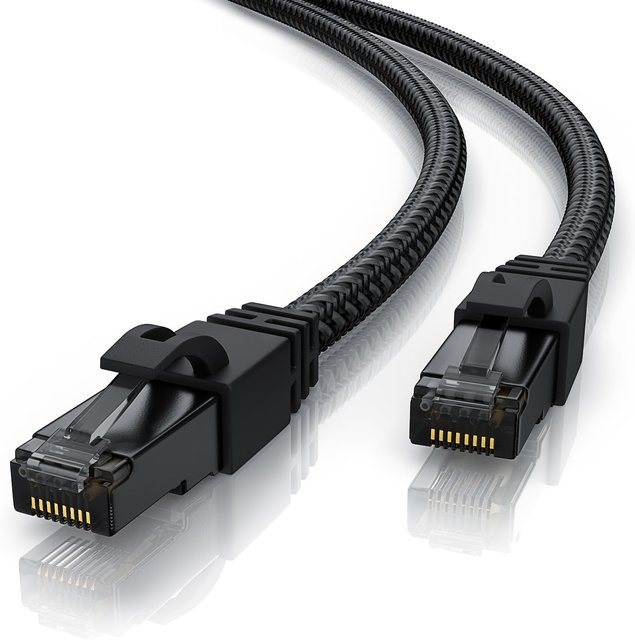 Primewire Black Series CAT 7 Patchkabel mit Baumwollummantelung, S/FTP PIMF Schirmung, Gigabit Ethernet LAN Kabel in Schwarz - Bild 1